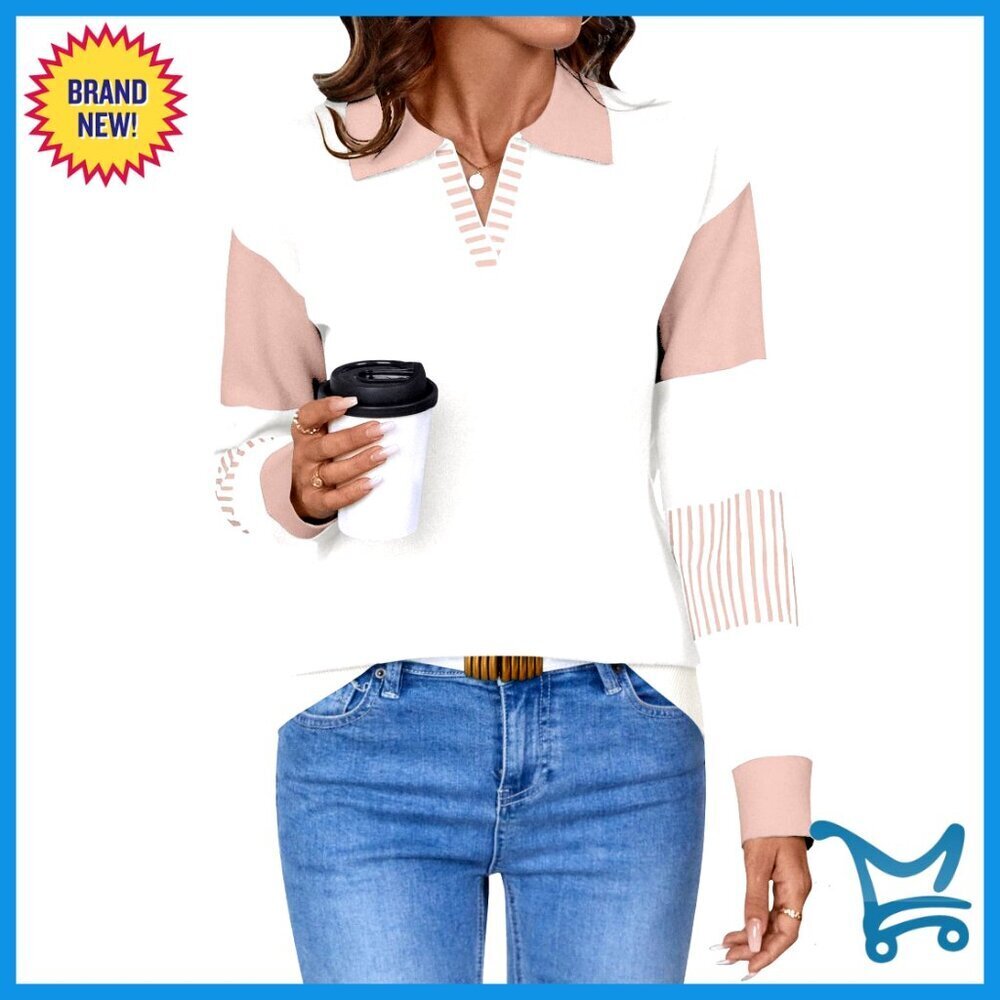 V Neck Long Sleeve Loose Knitted Pullover Sweater Soft Cozy Thick Material